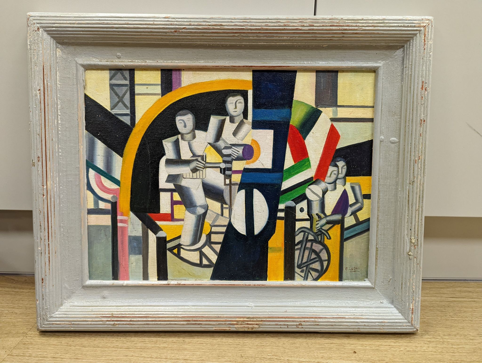 After Fernand Leger, oil on board, Abstract figures, bears signature, 29 x 39cm